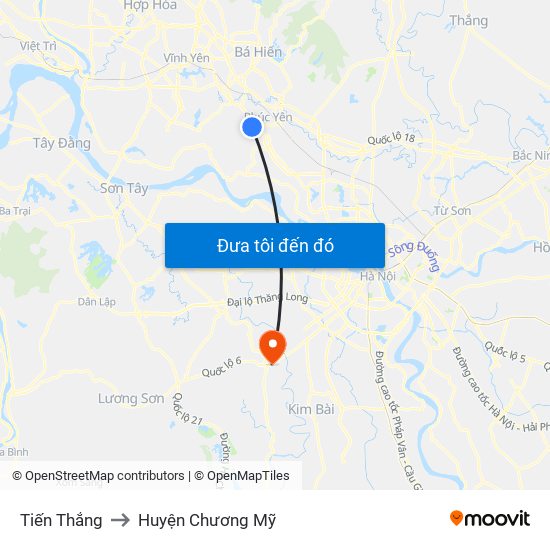 Tiến Thắng to Huyện Chương Mỹ map