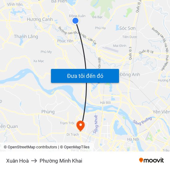 Xuân Hoà to Phường Minh Khai map