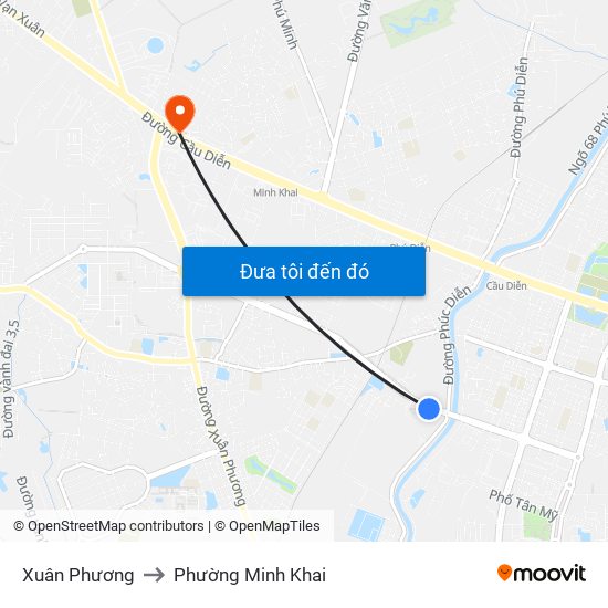 Xuân Phương to Phường Minh Khai map