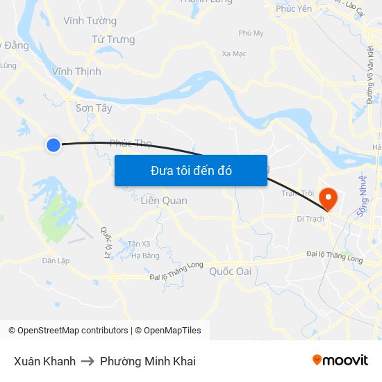 Xuân Khanh to Phường Minh Khai map