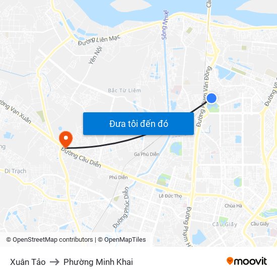 Xuân Tảo to Phường Minh Khai map