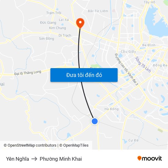 Yên Nghĩa to Phường Minh Khai map