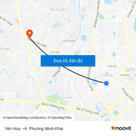 Yên Hoà to Phường Minh Khai map