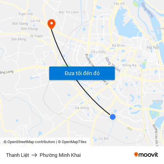 Thanh Liệt to Phường Minh Khai map