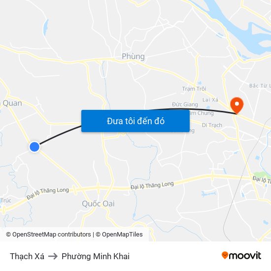 Thạch Xá to Phường Minh Khai map