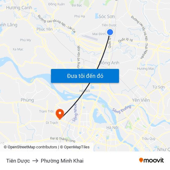 Tiên Dược to Phường Minh Khai map