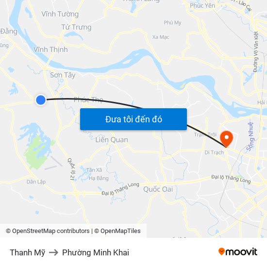 Thanh Mỹ to Phường Minh Khai map