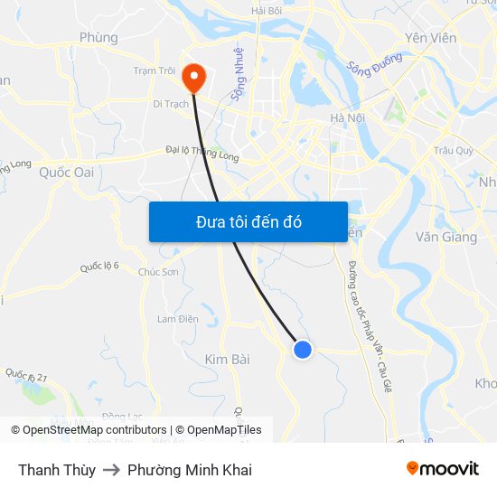 Thanh Thùy to Phường Minh Khai map