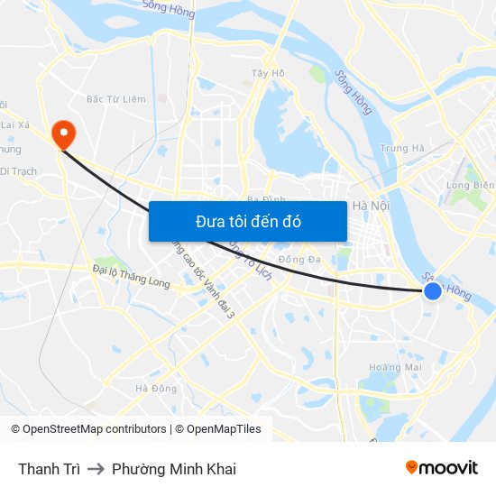 Thanh Trì to Phường Minh Khai map