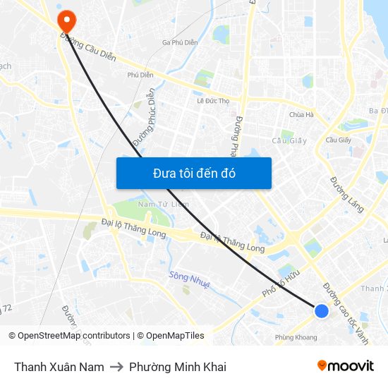 Thanh Xuân Nam to Phường Minh Khai map