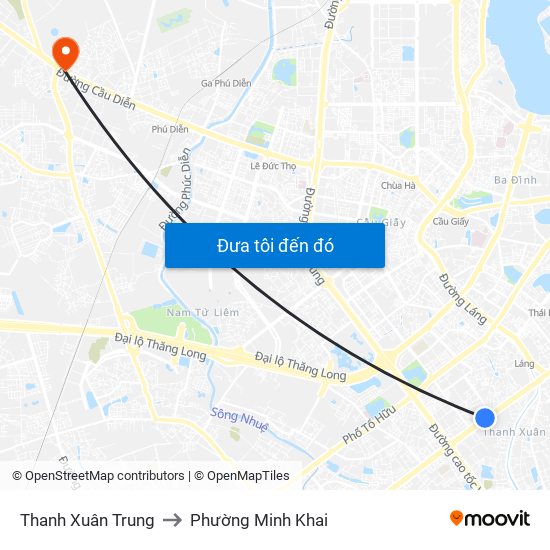 Thanh Xuân Trung to Phường Minh Khai map
