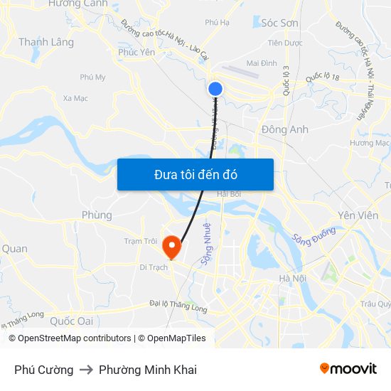 Phú Cường to Phường Minh Khai map