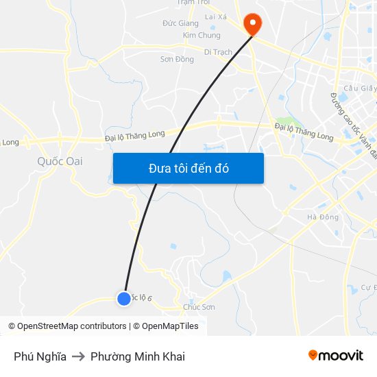 Phú Nghĩa to Phường Minh Khai map