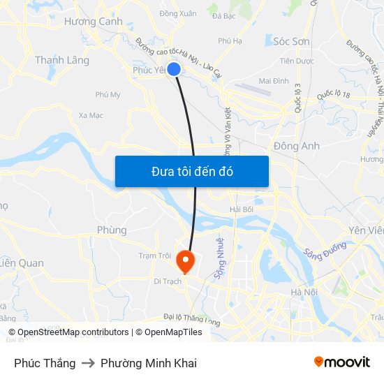 Phúc Thắng to Phường Minh Khai map