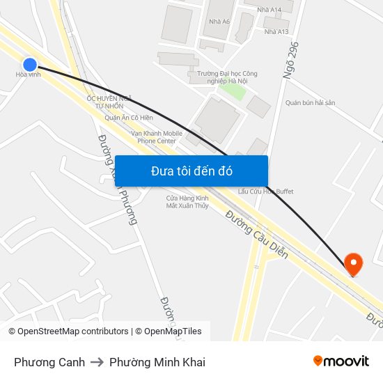 Phương Canh to Phường Minh Khai map