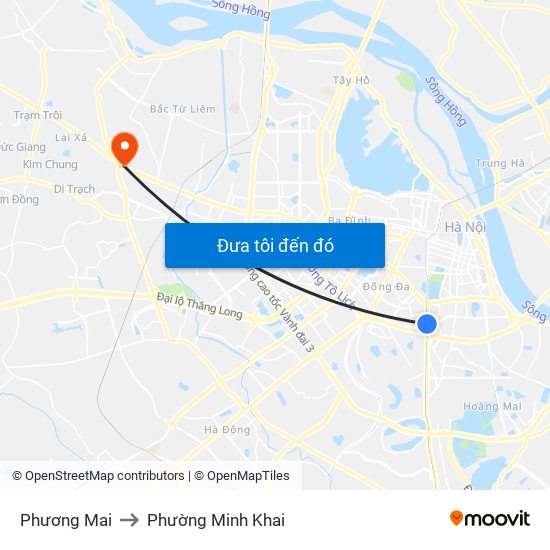 Phương Mai to Phường Minh Khai map