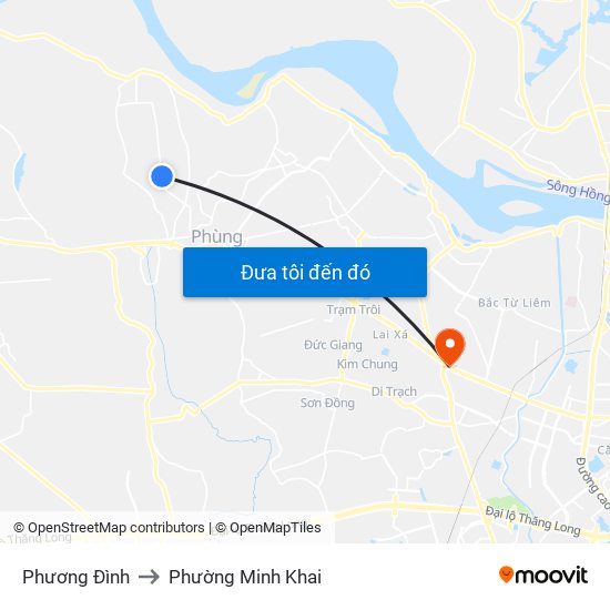 Phương Đình to Phường Minh Khai map