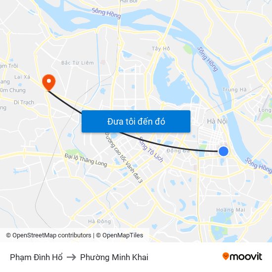 Phạm Đình Hổ to Phường Minh Khai map
