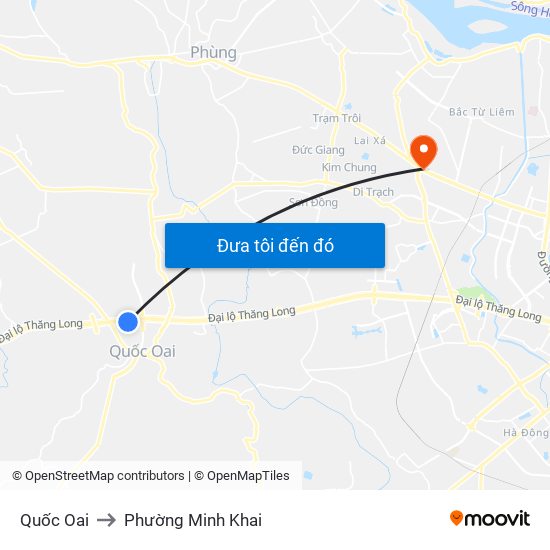 Quốc Oai to Phường Minh Khai map