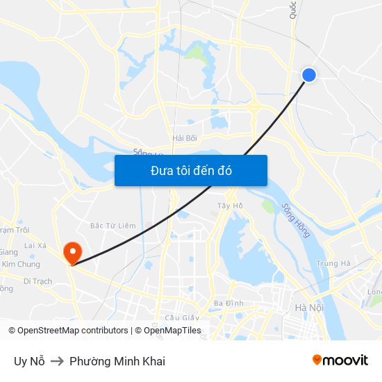 Uy Nỗ to Phường Minh Khai map