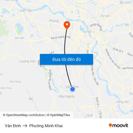 Vân Đình to Phường Minh Khai map