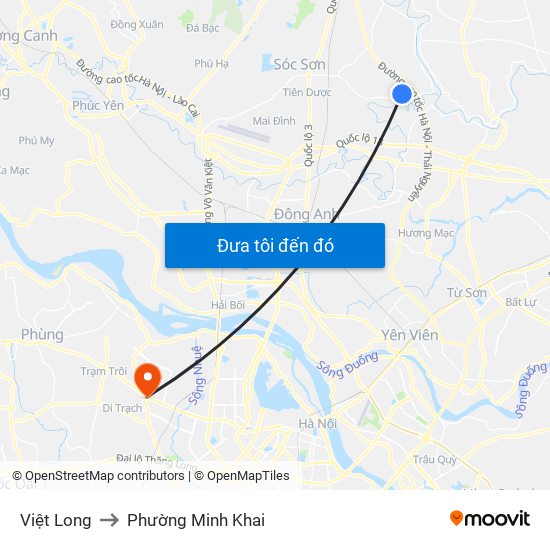 Việt Long to Phường Minh Khai map