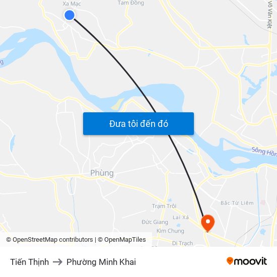 Tiến Thịnh to Phường Minh Khai map