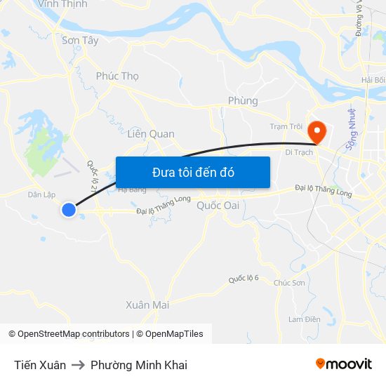 Tiến Xuân to Phường Minh Khai map