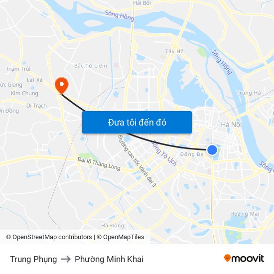 Trung Phụng to Phường Minh Khai map