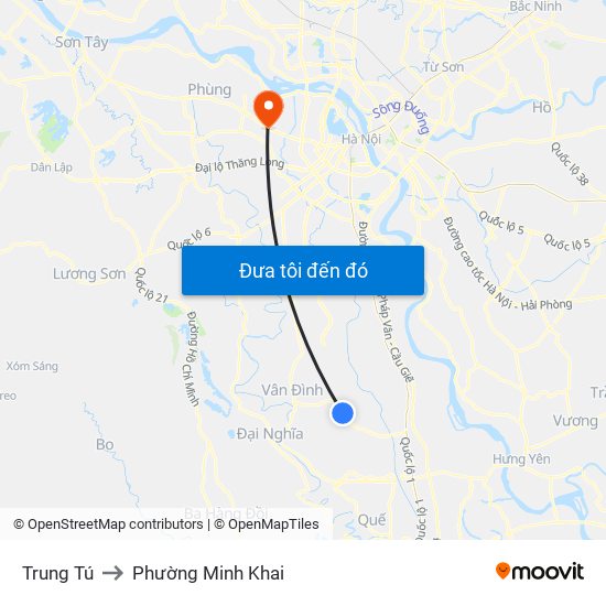 Trung Tú to Phường Minh Khai map