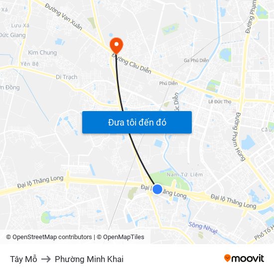 Tây Mỗ to Phường Minh Khai map