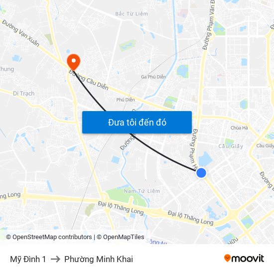 Mỹ Đình 1 to Phường Minh Khai map