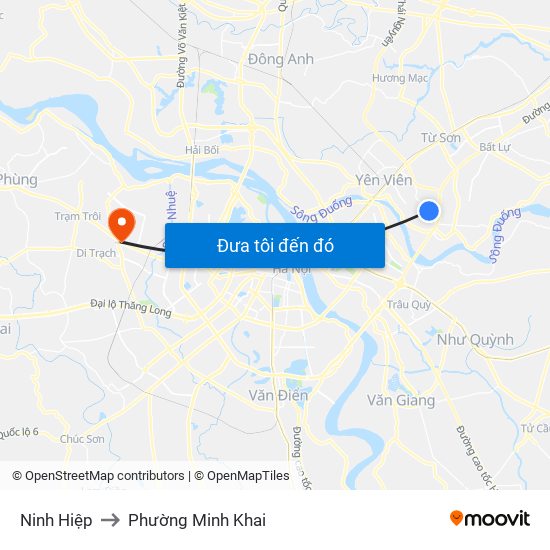 Ninh Hiệp to Phường Minh Khai map