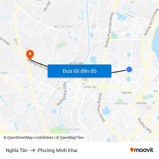 Nghĩa Tân to Phường Minh Khai map