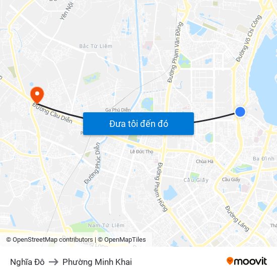 Nghĩa Đô to Phường Minh Khai map