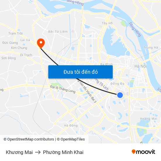 Khương Mai to Phường Minh Khai map
