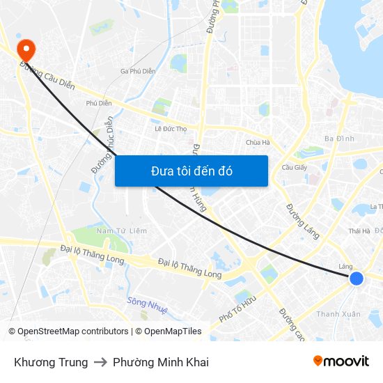 Khương Trung to Phường Minh Khai map