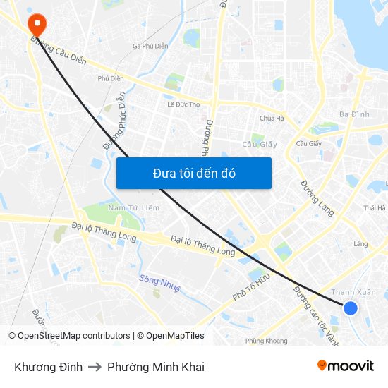 Khương Đình to Phường Minh Khai map