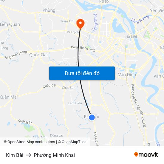 Kim Bài to Phường Minh Khai map