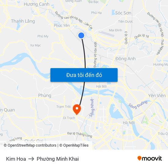 Kim Hoa to Phường Minh Khai map