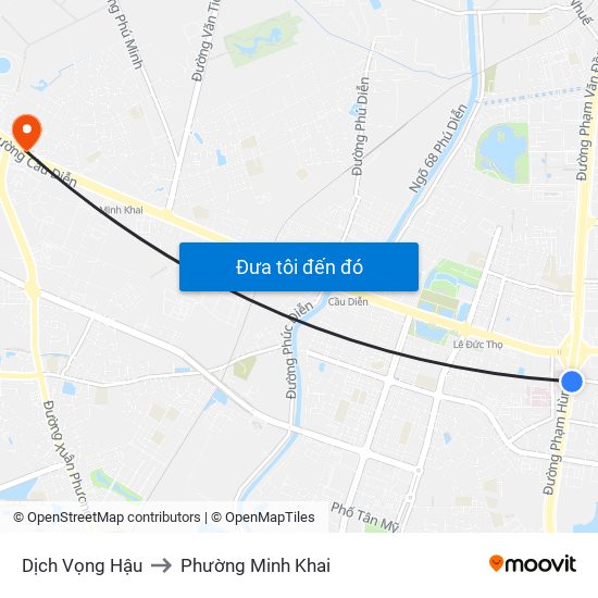 Dịch Vọng Hậu to Phường Minh Khai map