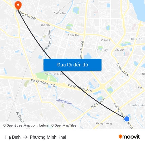Hạ Đình to Phường Minh Khai map