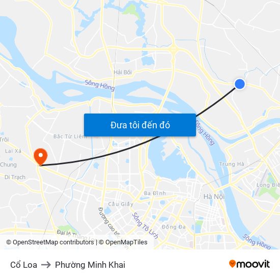 Cổ Loa to Phường Minh Khai map