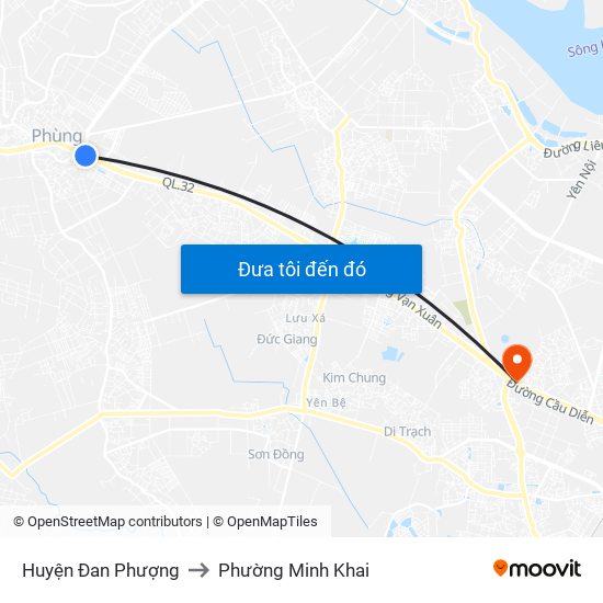 Huyện Đan Phượng to Phường Minh Khai map