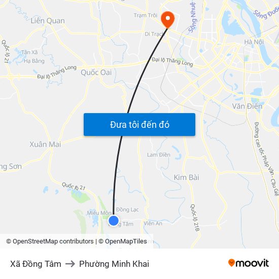 Xã Đồng Tâm to Phường Minh Khai map