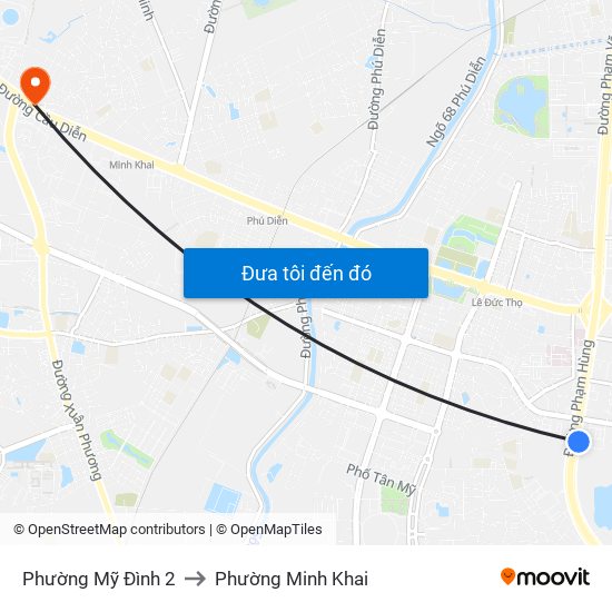 Phường Mỹ Đình 2 to Phường Minh Khai map
