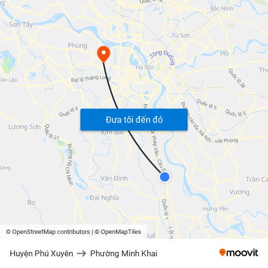 Huyện Phú Xuyên to Phường Minh Khai map