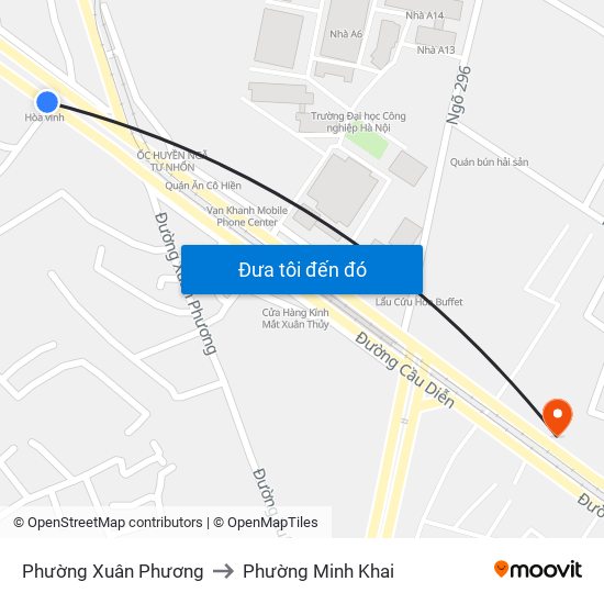 Phường Xuân Phương to Phường Minh Khai map