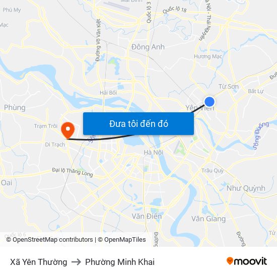 Xã Yên Thường to Phường Minh Khai map