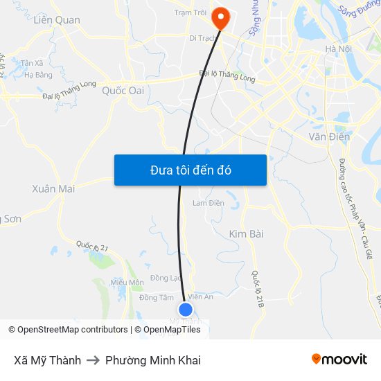 Xã Mỹ Thành to Phường Minh Khai map